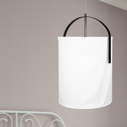 Black/Gold-White Pail Drop Lamp Simplicity 1 Head Fabric Pendant Light Fixture for Bedroom Black Clearhalo 'Ceiling Lights' 'Modern Pendants' 'Modern' 'Pendant Lights' 'Pendants' Lighting' 1459283