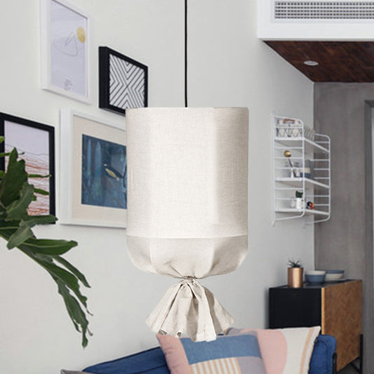 Cylindrical Down Lighting Pendant Minimalist Fabric 1-Light White/Flaxen Ceiling Lamp with Fastener Flaxen Clearhalo 'Ceiling Lights' 'Modern Pendants' 'Modern' 'Pendant Lights' 'Pendants' Lighting' 1459287