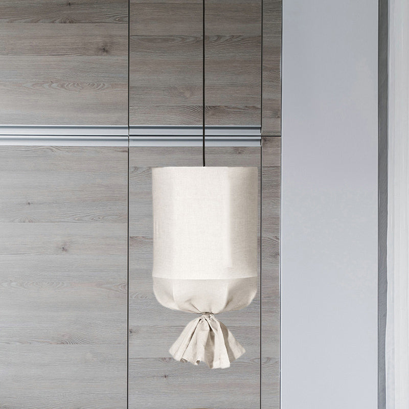 Cylindrical Down Lighting Pendant Minimalist Fabric 1-Light White/Flaxen Ceiling Lamp with Fastener Clearhalo 'Ceiling Lights' 'Modern Pendants' 'Modern' 'Pendant Lights' 'Pendants' Lighting' 1459288