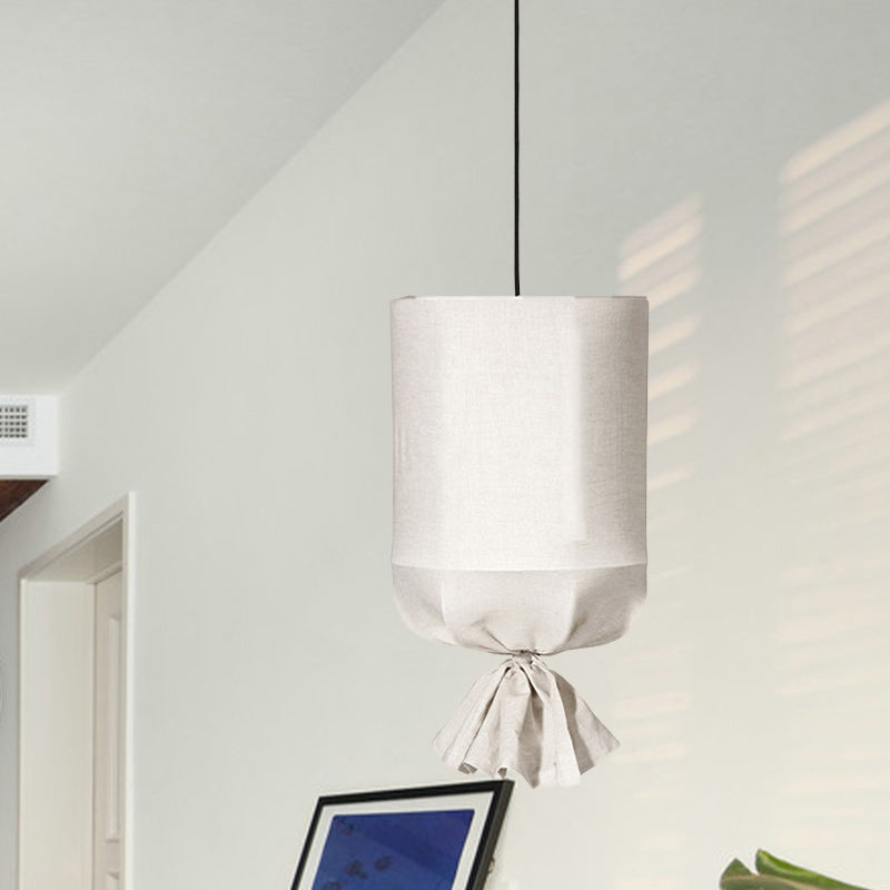 Cylindrical Down Lighting Pendant Minimalist Fabric 1-Light White/Flaxen Ceiling Lamp with Fastener Clearhalo 'Ceiling Lights' 'Modern Pendants' 'Modern' 'Pendant Lights' 'Pendants' Lighting' 1459289