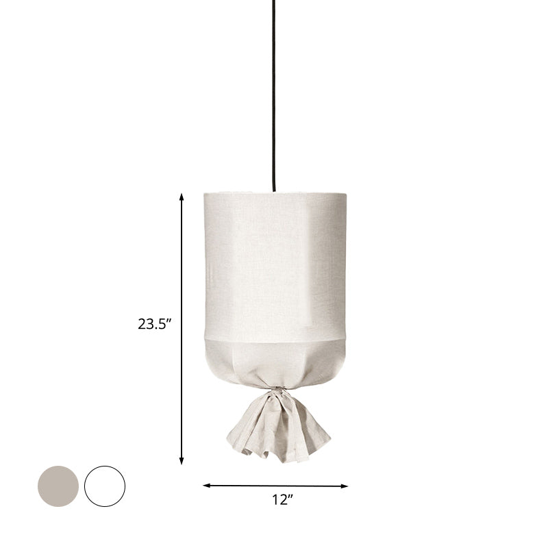 Cylindrical Down Lighting Pendant Minimalist Fabric 1-Light White/Flaxen Ceiling Lamp with Fastener Clearhalo 'Ceiling Lights' 'Modern Pendants' 'Modern' 'Pendant Lights' 'Pendants' Lighting' 1459291