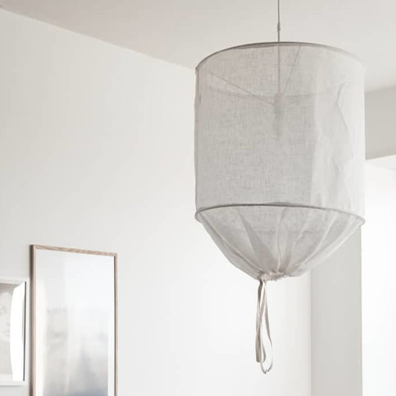 Cylindrical Down Lighting Pendant Minimalist Fabric 1-Light White/Flaxen Ceiling Lamp with Fastener White Clearhalo 'Ceiling Lights' 'Modern Pendants' 'Modern' 'Pendant Lights' 'Pendants' Lighting' 1459292