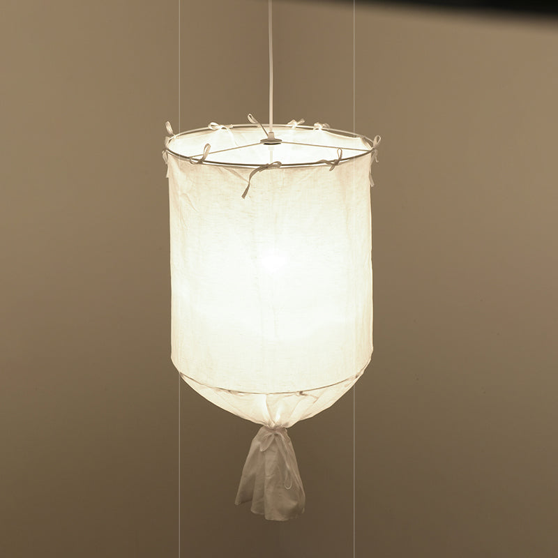 Cylindrical Down Lighting Pendant Minimalist Fabric 1-Light White/Flaxen Ceiling Lamp with Fastener Clearhalo 'Ceiling Lights' 'Modern Pendants' 'Modern' 'Pendant Lights' 'Pendants' Lighting' 1459293