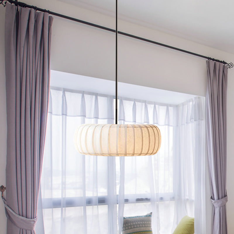 Fabric Ribbed Wheel Hanging Light Simple 3 Bulbs White Pendant Chandelier over Table White Clearhalo 'Ceiling Lights' 'Chandeliers' 'Modern Chandeliers' 'Modern' Lighting' 1459296