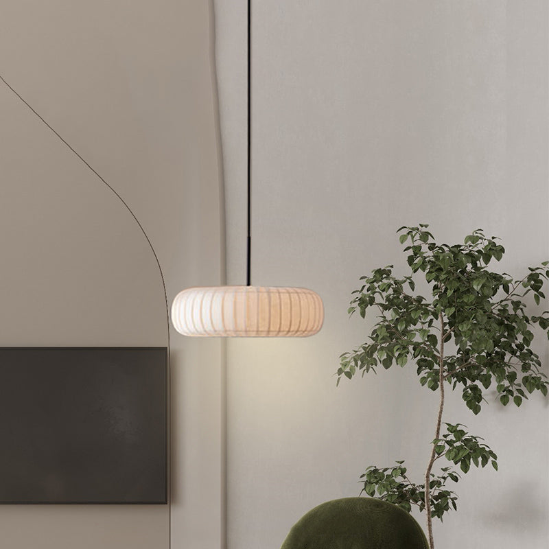 Fabric Ribbed Wheel Hanging Light Simple 3 Bulbs White Pendant Chandelier over Table Clearhalo 'Ceiling Lights' 'Chandeliers' 'Modern Chandeliers' 'Modern' Lighting' 1459297