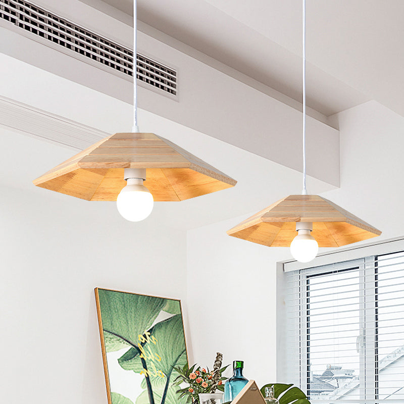 Ridged Flare Pendant Ceiling Light Simple Wooden 1-Light Beige Hanging Lamp Kit over Table Wood Clearhalo 'Ceiling Lights' 'Modern Pendants' 'Modern' 'Pendant Lights' 'Pendants' Lighting' 1459335