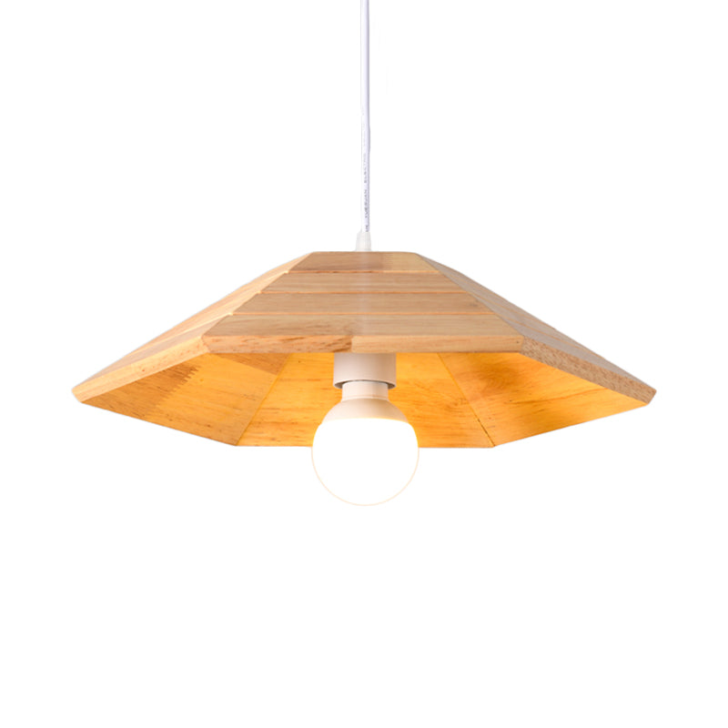 Ridged Flare Pendant Ceiling Light Simple Wooden 1-Light Beige Hanging Lamp Kit over Table Clearhalo 'Ceiling Lights' 'Modern Pendants' 'Modern' 'Pendant Lights' 'Pendants' Lighting' 1459337