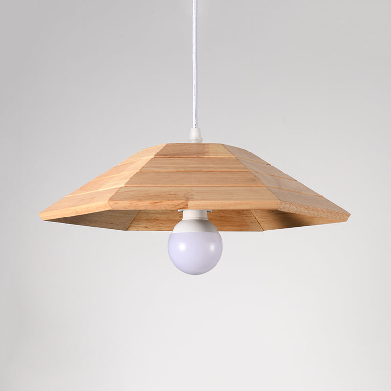 Ridged Flare Pendant Ceiling Light Simple Wooden 1-Light Beige Hanging Lamp Kit over Table Clearhalo 'Ceiling Lights' 'Modern Pendants' 'Modern' 'Pendant Lights' 'Pendants' Lighting' 1459338