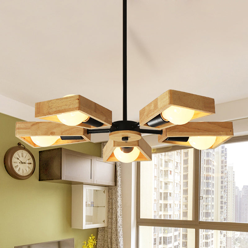 Black/White Burst Flush Mount Chandelier Modern 3/5 Bulbs Wood Semi Flush Ceiling Light with Swivelable Frame Clearhalo 'Ceiling Lights' 'Close To Ceiling Lights' 'Close to ceiling' 'Semi-flushmount' Lighting' 1459366