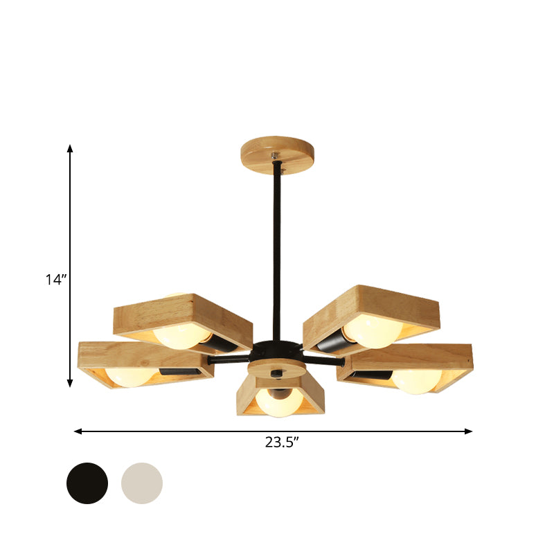 Black/White Burst Flush Mount Chandelier Modern 3/5 Bulbs Wood Semi Flush Ceiling Light with Swivelable Frame Clearhalo 'Ceiling Lights' 'Close To Ceiling Lights' 'Close to ceiling' 'Semi-flushmount' Lighting' 1459369