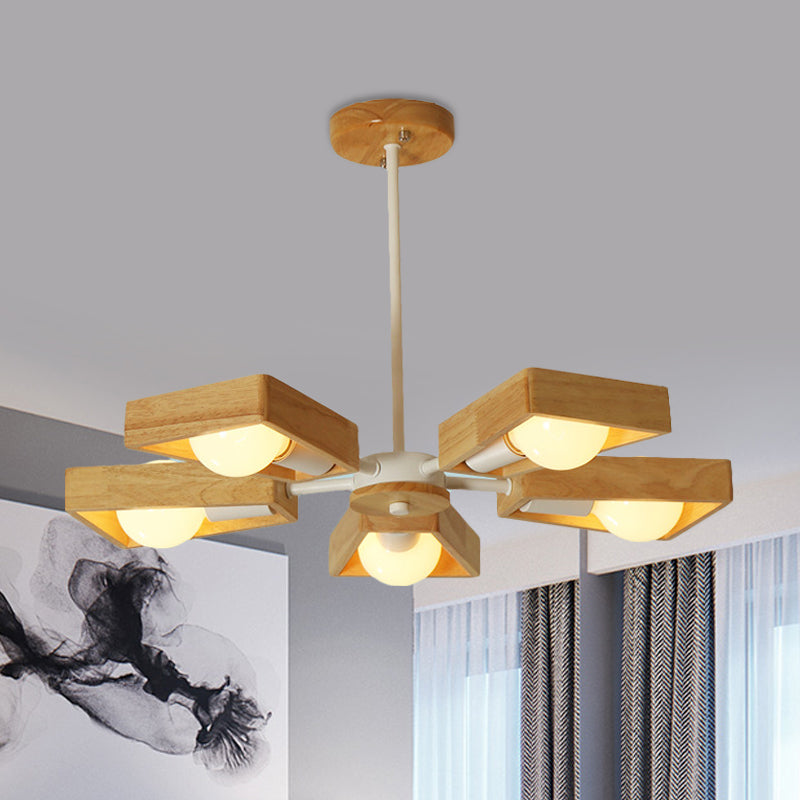 Black/White Burst Flush Mount Chandelier Modern 3/5 Bulbs Wood Semi Flush Ceiling Light with Swivelable Frame 5 White Clearhalo 'Ceiling Lights' 'Close To Ceiling Lights' 'Close to ceiling' 'Semi-flushmount' Lighting' 1459370