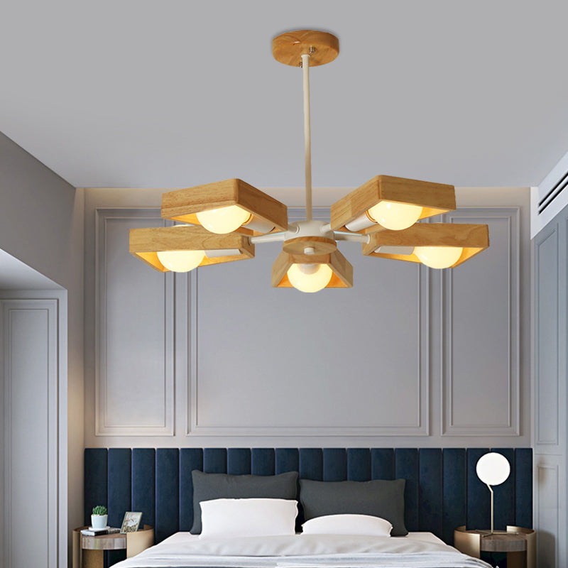 Black/White Burst Flush Mount Chandelier Modern 3/5 Bulbs Wood Semi Flush Ceiling Light with Swivelable Frame Clearhalo 'Ceiling Lights' 'Close To Ceiling Lights' 'Close to ceiling' 'Semi-flushmount' Lighting' 1459372