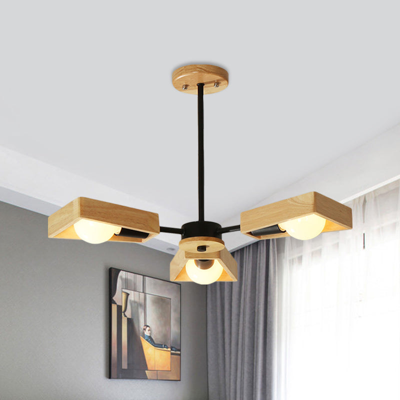 Black/White Burst Flush Mount Chandelier Modern 3/5 Bulbs Wood Semi Flush Ceiling Light with Swivelable Frame Clearhalo 'Ceiling Lights' 'Close To Ceiling Lights' 'Close to ceiling' 'Semi-flushmount' Lighting' 1459375