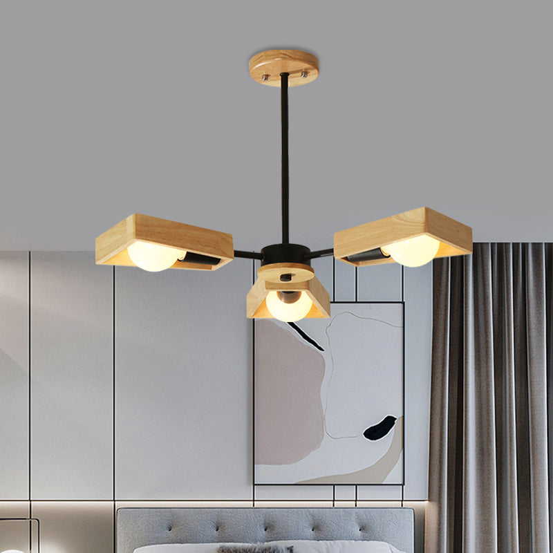 Black/White Burst Flush Mount Chandelier Modern 3/5 Bulbs Wood Semi Flush Ceiling Light with Swivelable Frame Clearhalo 'Ceiling Lights' 'Close To Ceiling Lights' 'Close to ceiling' 'Semi-flushmount' Lighting' 1459376