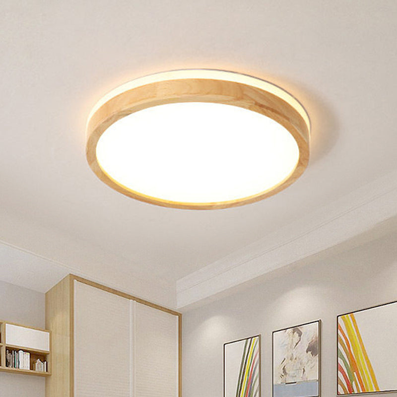 Wood Tambour Ceiling Flush Mount Nordic Beige 12"/16" Dia LED Flushmount Lighting with Recessed Diffuser Clearhalo 'Ceiling Lights' 'Close To Ceiling Lights' 'Close to ceiling' 'Flush mount' Lighting' 1459410