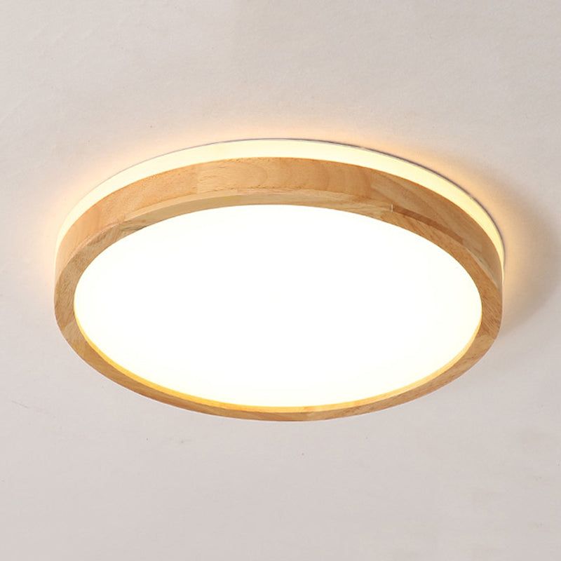 Wood Tambour Ceiling Flush Mount Nordic Beige 12"/16" Dia LED Flushmount Lighting with Recessed Diffuser Clearhalo 'Ceiling Lights' 'Close To Ceiling Lights' 'Close to ceiling' 'Flush mount' Lighting' 1459412