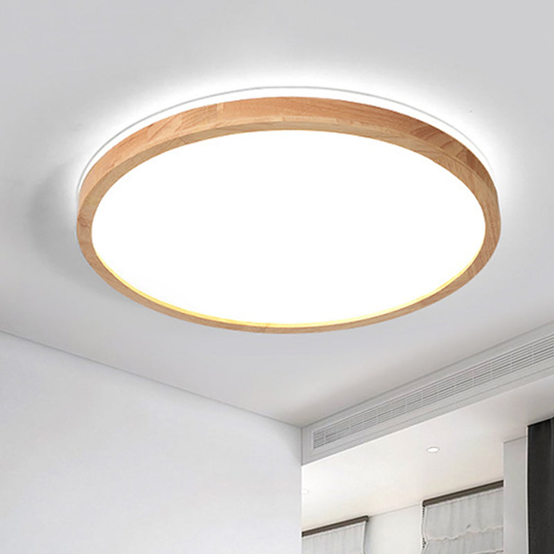 Nordic LED Flush Mount Recessed Lighting Wood Circle Ceiling Lamp with Acrylic Shade in Warm/White Light, 12"/16" Width Wood Clearhalo 'Ceiling Lights' 'Close To Ceiling Lights' 'Close to ceiling' 'Flush mount' Lighting' 1459415