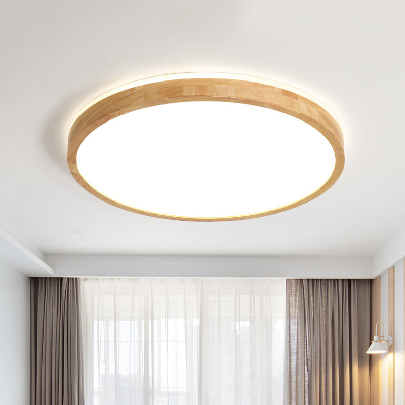 Nordic LED Flush Mount Recessed Lighting Wood Circle Ceiling Lamp with Acrylic Shade in Warm/White Light, 12"/16" Width Clearhalo 'Ceiling Lights' 'Close To Ceiling Lights' 'Close to ceiling' 'Flush mount' Lighting' 1459416