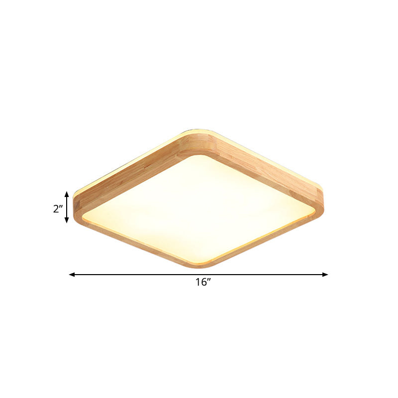 Round Corner Wood Flush Light Fixture Nordic Beige LED Surface Mount Ceiling Lamp with Acrylic Diffuser, 16/19.5 Inch Wide Clearhalo 'Ceiling Lights' 'Close To Ceiling Lights' 'Close to ceiling' 'Flush mount' Lighting' 1459431