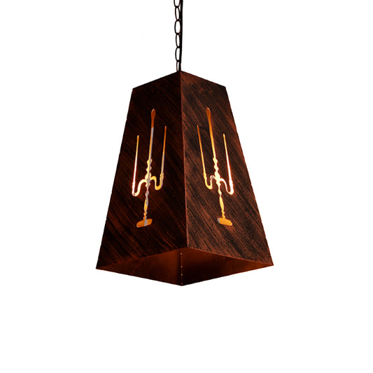 Antique Bronze Trapezoid Hanging Lamp with Metal Chain Rustic Loft Pendant Lighting Clearhalo 'Ceiling Lights' 'Pendant Lights' 'Pendants' Lighting' 145945