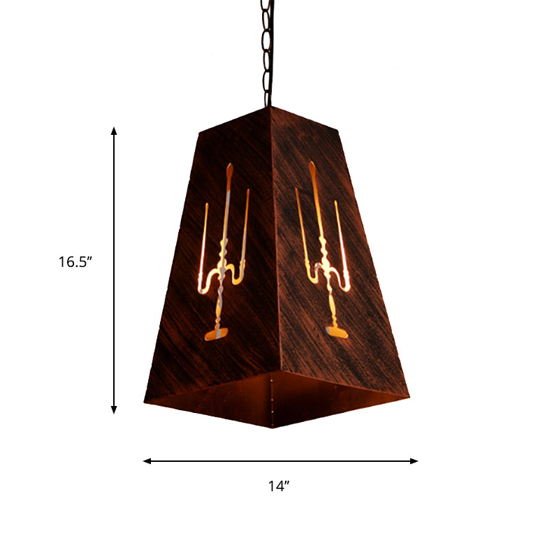 Antique Bronze Trapezoid Hanging Lamp with Metal Chain Rustic Loft Pendant Lighting Clearhalo 'Ceiling Lights' 'Pendant Lights' 'Pendants' Lighting' 145946