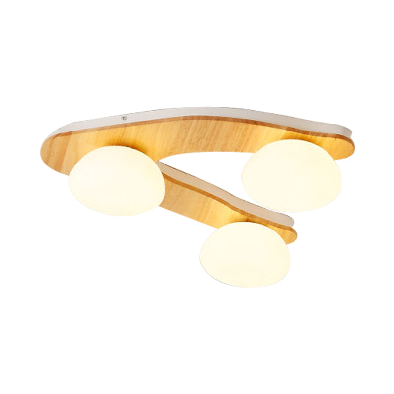 Modern 3-Light Ceiling Lighting Wood Beige Tree Fork Flush Mount Light with Ball White Glass Shade Clearhalo 'Ceiling Lights' 'Close To Ceiling Lights' 'Close to ceiling' 'Flush mount' Lighting' 1459471