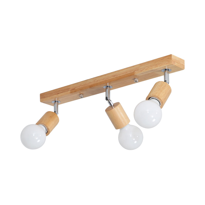 Linear Rotatable Flushmount Ceiling Lamp Asian Wood 3 Heads Bathroom Flush Light Fixture with Bare Bulb Design Clearhalo 'Ceiling Lights' 'Close To Ceiling Lights' 'Close to ceiling' 'Flush mount' Lighting' 1459475