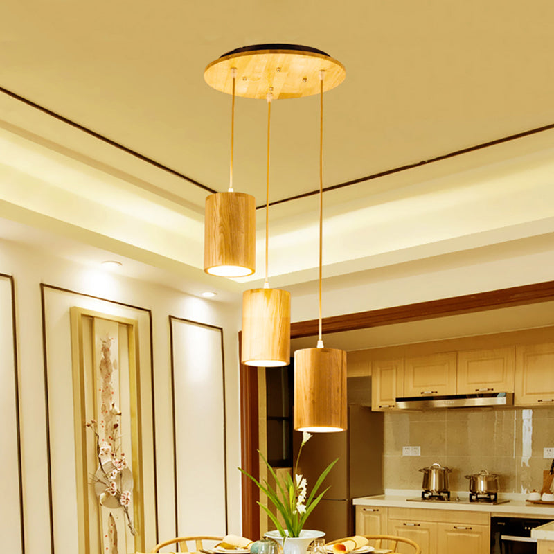 Column Multi-Pendant Cottage Wood 3 Heads Dining Table Suspension Lighting with Height Adjustable Design Clearhalo 'Ceiling Lights' 'Modern Pendants' 'Modern' 'Pendant Lights' 'Pendants' Lighting' 1459544