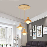 Beige Flare Multiple Hanging Light Nordic 3 Bulbs Natural Wood Ceiling Pendant over Dining Table Clearhalo 'Ceiling Lights' 'Modern Pendants' 'Modern' 'Pendant Lights' 'Pendants' Lighting' 1459549