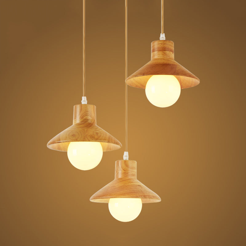 Beige Flare Multiple Hanging Light Nordic 3 Bulbs Natural Wood Ceiling Pendant over Dining Table Clearhalo 'Ceiling Lights' 'Modern Pendants' 'Modern' 'Pendant Lights' 'Pendants' Lighting' 1459551