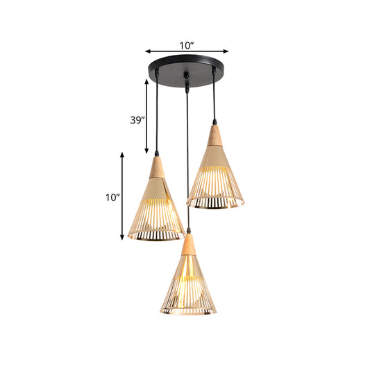 Deep Cone Cage Pendant Lighting Modern Wooden 3-Light Gold Multi Light Ceiling Light Clearhalo 'Ceiling Lights' 'Modern Pendants' 'Modern' 'Pendant Lights' 'Pendants' Lighting' 1459557