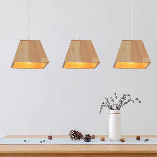 Wood Trapezoid Multi-Light Pendant Height Adjustable Nordic 3-Head Hanging Ceiling Light Wood Clearhalo 'Ceiling Lights' 'Modern Pendants' 'Modern' 'Pendant Lights' 'Pendants' Lighting' 1459558