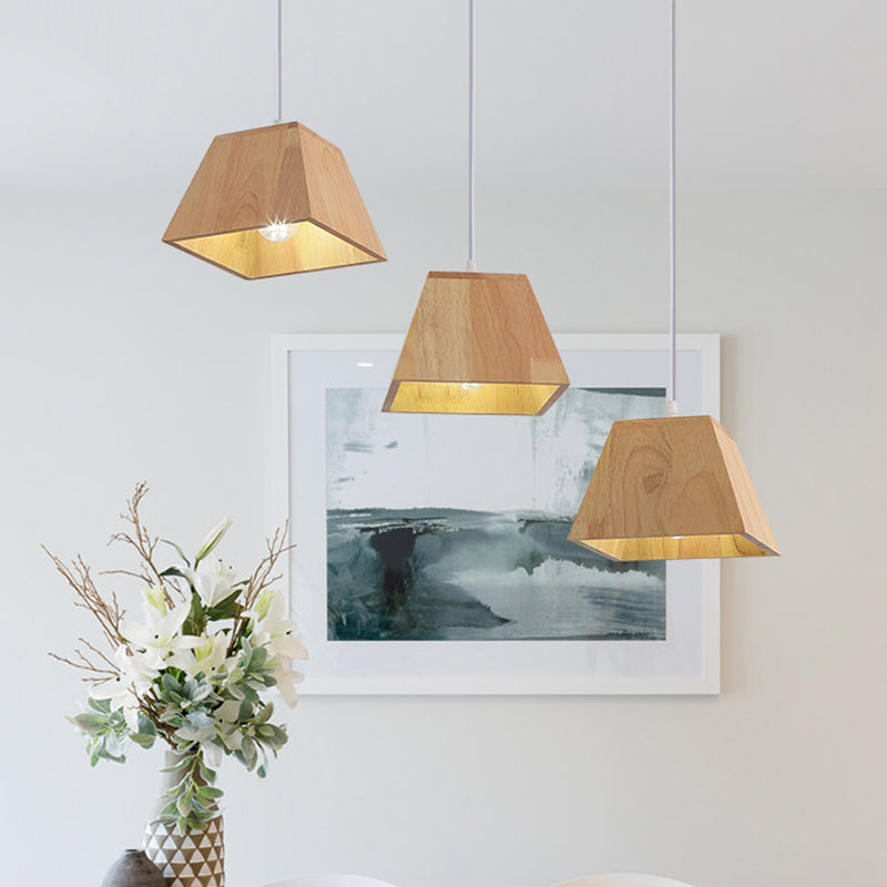 Wood Trapezoid Multi-Light Pendant Height Adjustable Nordic 3-Head Hanging Ceiling Light Clearhalo 'Ceiling Lights' 'Modern Pendants' 'Modern' 'Pendant Lights' 'Pendants' Lighting' 1459559