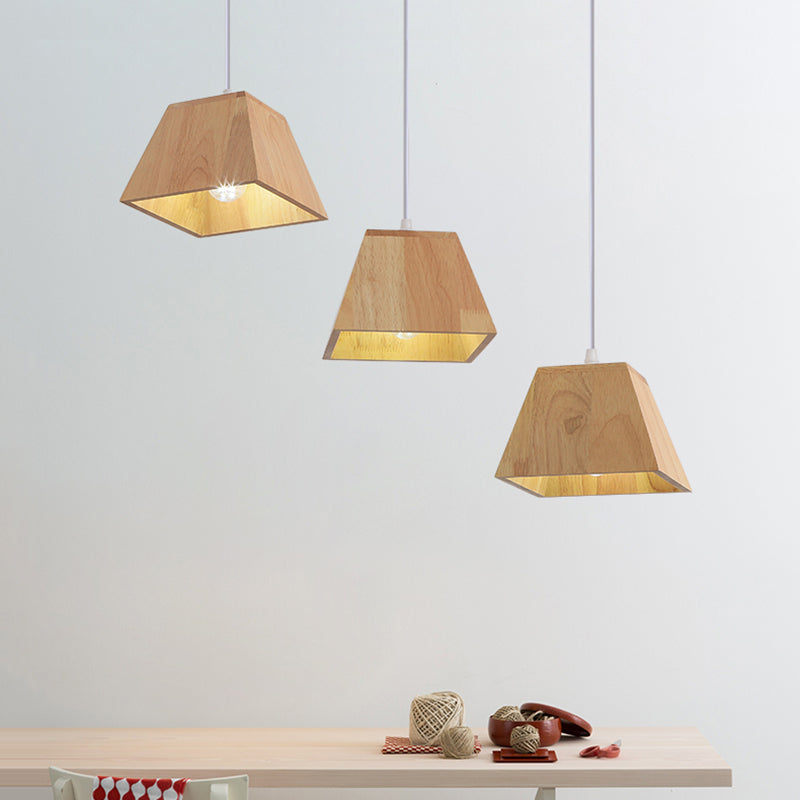 Wood Trapezoid Multi-Light Pendant Height Adjustable Nordic 3-Head Hanging Ceiling Light Clearhalo 'Ceiling Lights' 'Modern Pendants' 'Modern' 'Pendant Lights' 'Pendants' Lighting' 1459560