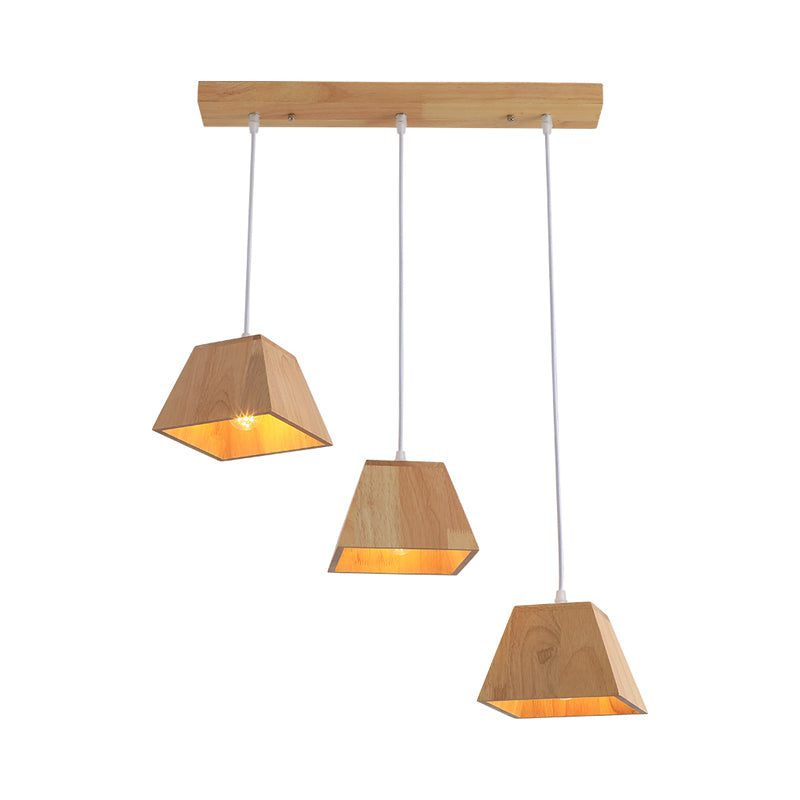 Wood Trapezoid Multi-Light Pendant Height Adjustable Nordic 3-Head Hanging Ceiling Light Clearhalo 'Ceiling Lights' 'Modern Pendants' 'Modern' 'Pendant Lights' 'Pendants' Lighting' 1459561