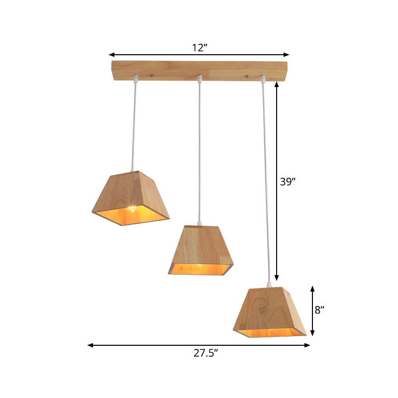 Wood Trapezoid Multi-Light Pendant Height Adjustable Nordic 3-Head Hanging Ceiling Light Clearhalo 'Ceiling Lights' 'Modern Pendants' 'Modern' 'Pendant Lights' 'Pendants' Lighting' 1459562