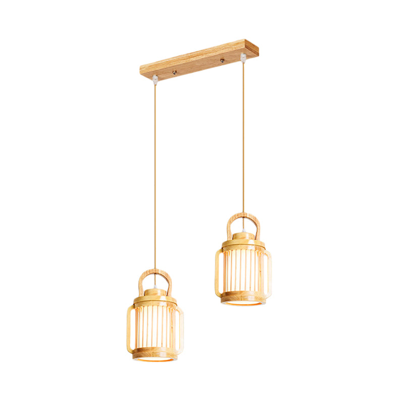 Nordic 2 Heads Hanging Lamp Beige Water Jug Multi Light Pendant Lighting with Wood Shade Clearhalo 'Ceiling Lights' 'Modern Pendants' 'Modern' 'Pendant Lights' 'Pendants' Lighting' 1459565