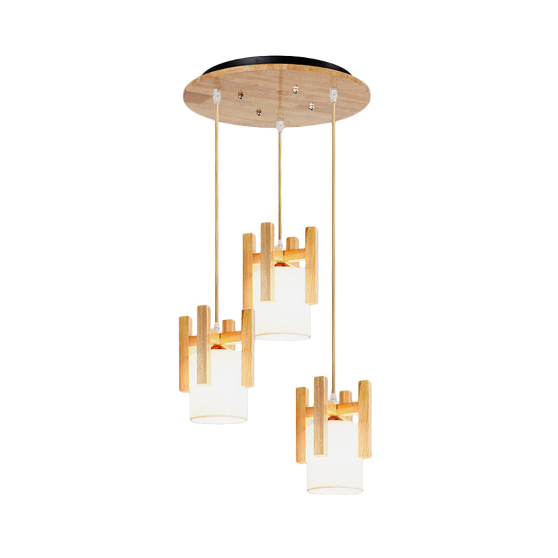 3 Lights Dinette Multi Light Pendant Modern Beige Ceiling Lamp with Column Fabric Shade and Wood Fence Top Clearhalo 'Ceiling Lights' 'Modern Pendants' 'Modern' 'Pendant Lights' 'Pendants' Lighting' 1459570