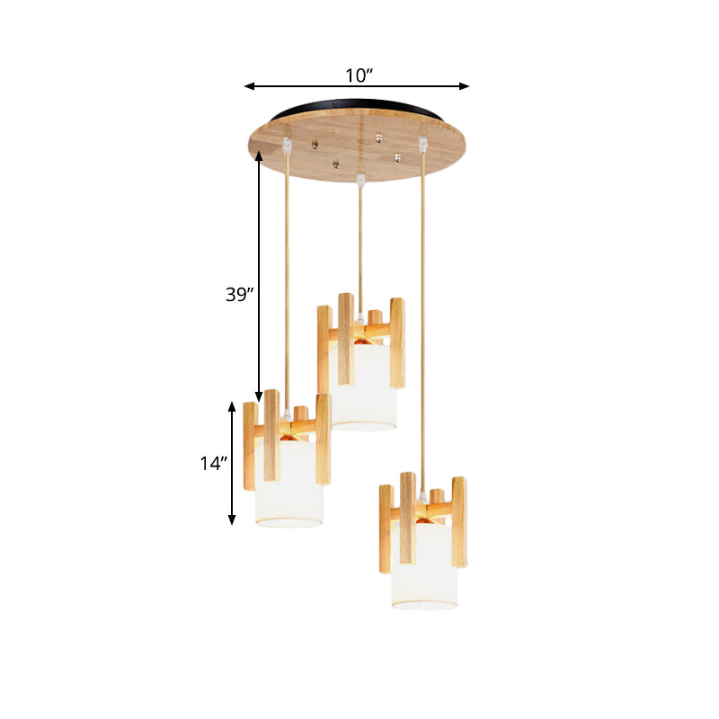 3 Lights Dinette Multi Light Pendant Modern Beige Ceiling Lamp with Column Fabric Shade and Wood Fence Top Clearhalo 'Ceiling Lights' 'Modern Pendants' 'Modern' 'Pendant Lights' 'Pendants' Lighting' 1459572