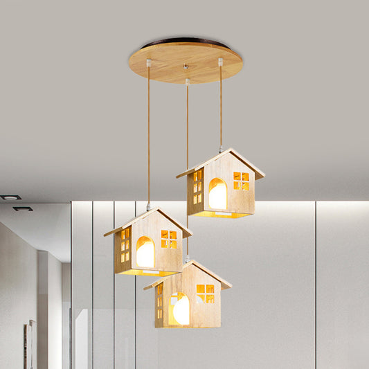 House Multi Hanging Light Fixture Lodge Wood 3 Heads Beige Pendant Lamp over Dining Table Wood Clearhalo 'Ceiling Lights' 'Modern Pendants' 'Modern' 'Pendant Lights' 'Pendants' Lighting' 1459577