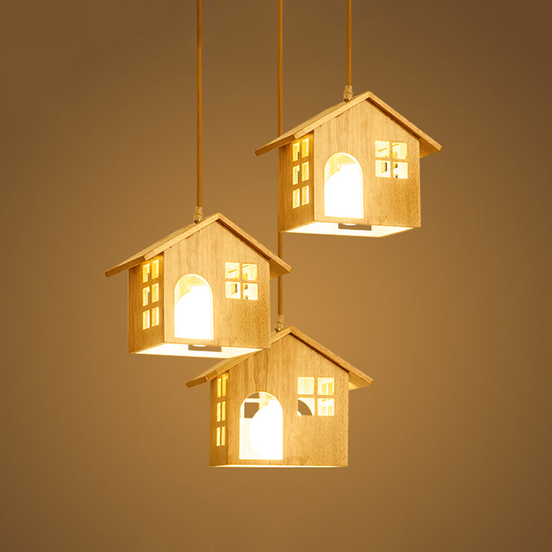 House Multi Hanging Light Fixture Lodge Wood 3 Heads Beige Pendant Lamp over Dining Table Clearhalo 'Ceiling Lights' 'Modern Pendants' 'Modern' 'Pendant Lights' 'Pendants' Lighting' 1459580