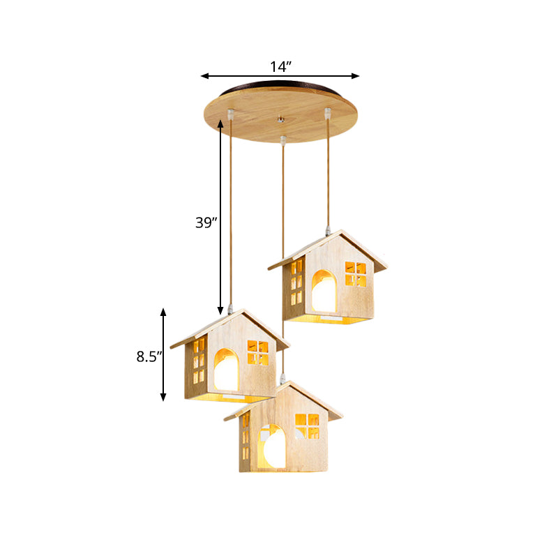 House Multi Hanging Light Fixture Lodge Wood 3 Heads Beige Pendant Lamp over Dining Table Clearhalo 'Ceiling Lights' 'Modern Pendants' 'Modern' 'Pendant Lights' 'Pendants' Lighting' 1459581