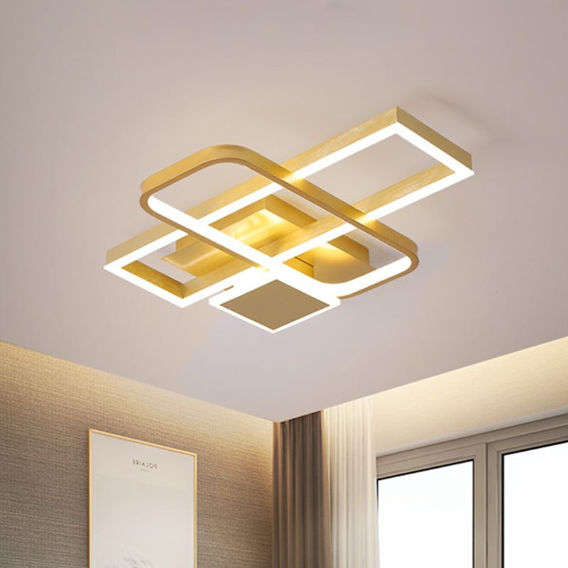 Gold Crisscrossed Rectangle Flush Light Modernist Acrylic 20.5"/34" Wide LED Surface Ceiling Lamp in Warm/White Light Clearhalo 'Ceiling Lights' 'Close To Ceiling Lights' 'Close to ceiling' 'Flush mount' Lighting' 1459593