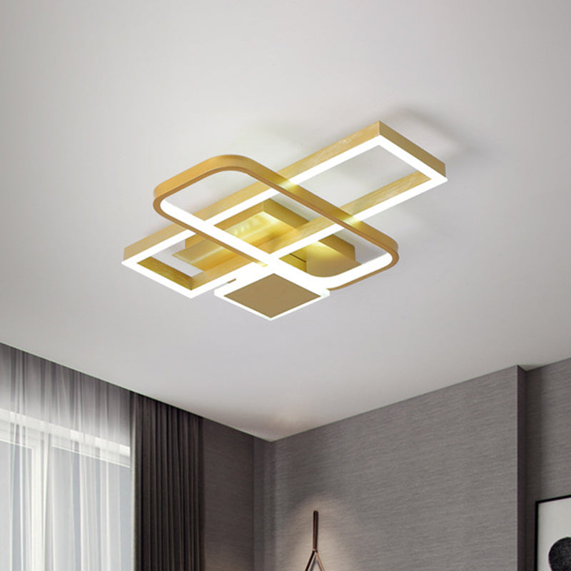 Gold Crisscrossed Rectangle Flush Light Modernist Acrylic 20.5"/34" Wide LED Surface Ceiling Lamp in Warm/White Light Gold 20.5" Clearhalo 'Ceiling Lights' 'Close To Ceiling Lights' 'Close to ceiling' 'Flush mount' Lighting' 1459594