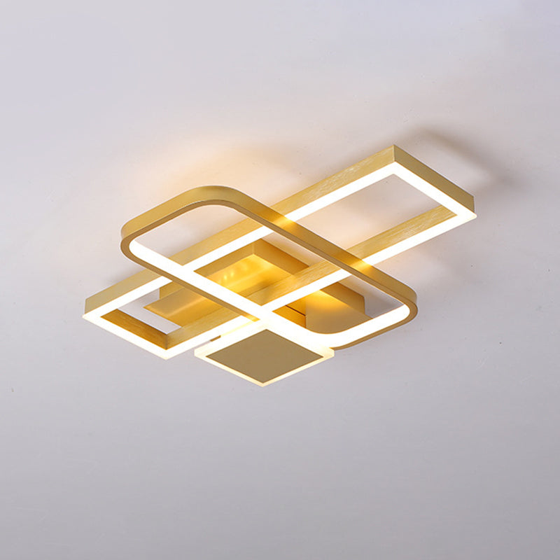 Gold Crisscrossed Rectangle Flush Light Modernist Acrylic 20.5"/34" Wide LED Surface Ceiling Lamp in Warm/White Light Clearhalo 'Ceiling Lights' 'Close To Ceiling Lights' 'Close to ceiling' 'Flush mount' Lighting' 1459596