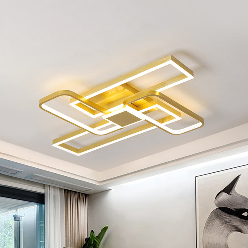 Gold Crisscrossed Rectangle Flush Light Modernist Acrylic 20.5"/34" Wide LED Surface Ceiling Lamp in Warm/White Light Clearhalo 'Ceiling Lights' 'Close To Ceiling Lights' 'Close to ceiling' 'Flush mount' Lighting' 1459598