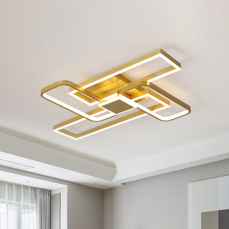 Gold Crisscrossed Rectangle Flush Light Modernist Acrylic 20.5"/34" Wide LED Surface Ceiling Lamp in Warm/White Light Clearhalo 'Ceiling Lights' 'Close To Ceiling Lights' 'Close to ceiling' 'Flush mount' Lighting' 1459600