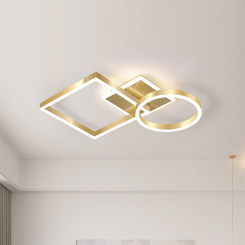 Modern Creative LED Ceiling Lamp Aluminum Golden/Coffee Geometric Framework Flush Mount Light in Warm/White Light, 20.5"/34" L Gold 20.5" Clearhalo 'Ceiling Lights' 'Close To Ceiling Lights' 'Close to ceiling' 'Flush mount' Lighting' 1459604