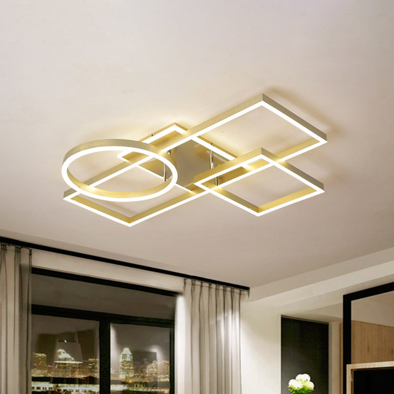 Modern Creative LED Ceiling Lamp Aluminum Golden/Coffee Geometric Framework Flush Mount Light in Warm/White Light, 20.5"/34" L Clearhalo 'Ceiling Lights' 'Close To Ceiling Lights' 'Close to ceiling' 'Flush mount' Lighting' 1459608