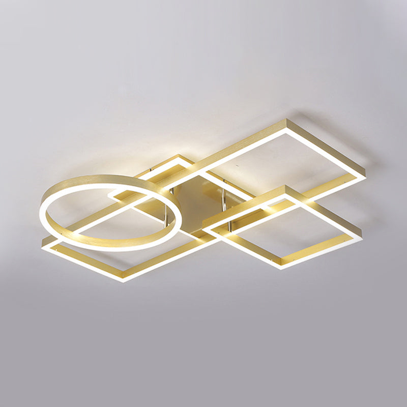 Modern Creative LED Ceiling Lamp Aluminum Golden/Coffee Geometric Framework Flush Mount Light in Warm/White Light, 20.5"/34" L Clearhalo 'Ceiling Lights' 'Close To Ceiling Lights' 'Close to ceiling' 'Flush mount' Lighting' 1459611